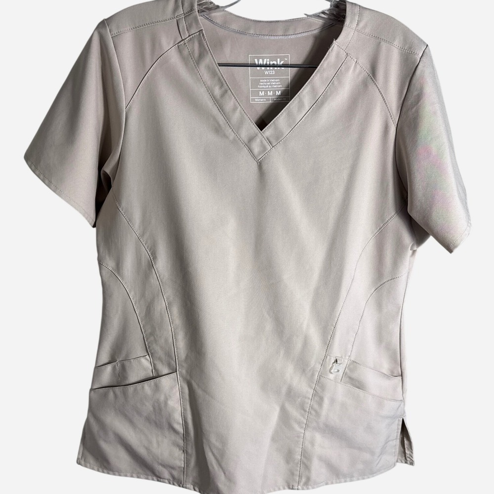 Wink W123 Womens Scrub Set Khaki Tan V-Neck Top Cargo Pants Tall Size Medium